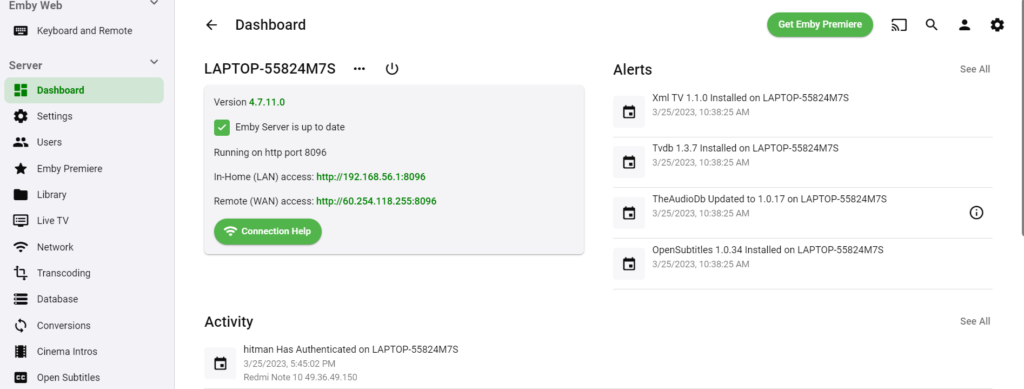 Emby-dashboard